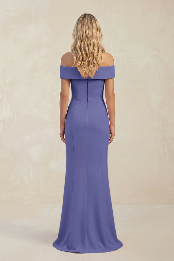 Sheath Off - the - Shoulder Satin Bridesmaid Dress With Slit in Twilight - KissProm Bridesmaid Dresses