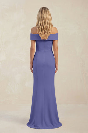 Sheath Off - the - Shoulder Satin Bridesmaid Dress With Slit in Twilight - KissProm Bridesmaid Dresses
