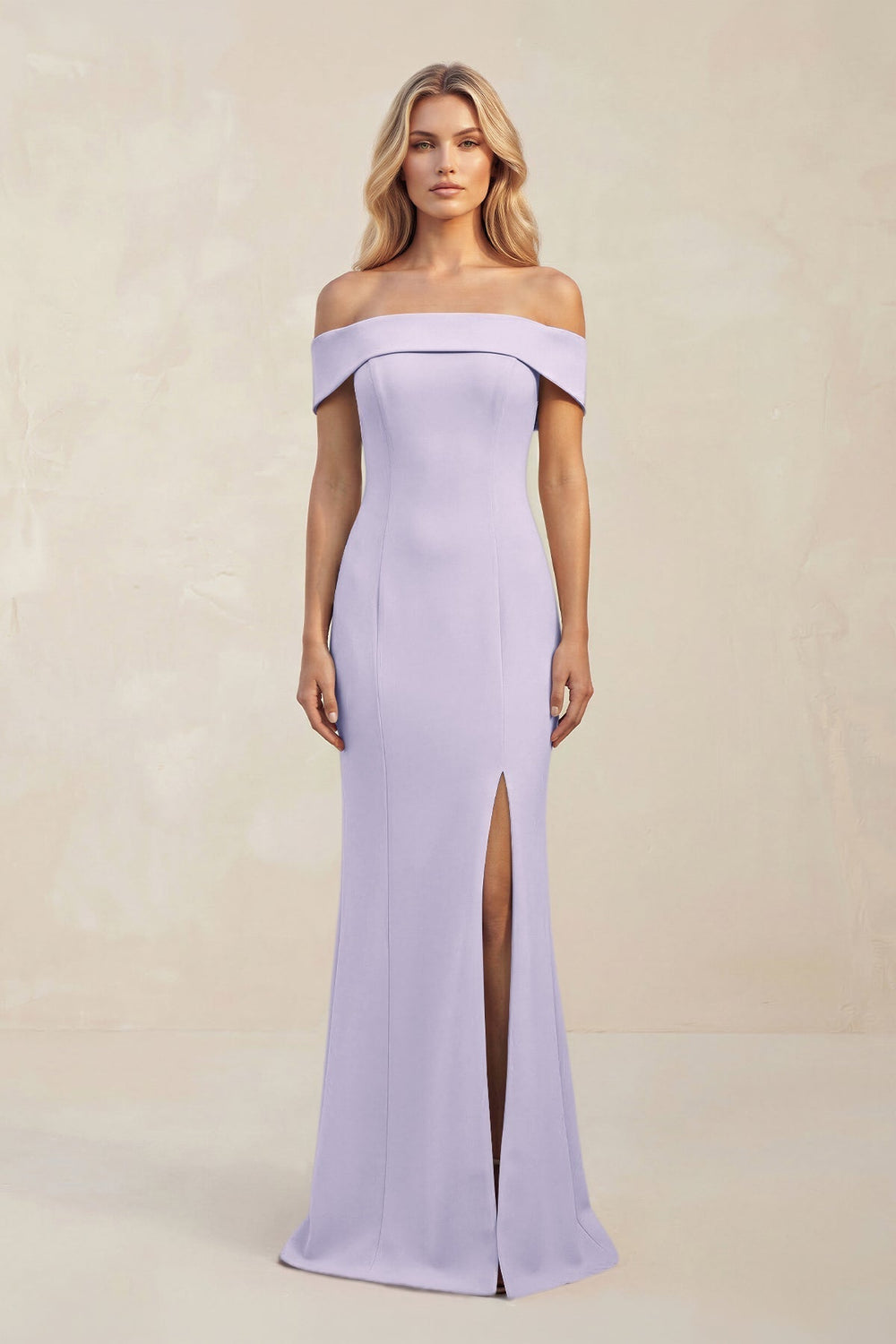 Sheath Off - the - Shoulder Satin Bridesmaid Dress With Slit in Vintage Mauve - KissProm Bridesmaid Dresses