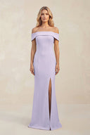 Sheath Off - the - Shoulder Satin Bridesmaid Dress With Slit in Vintage Mauve - KissProm Bridesmaid Dresses