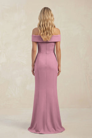 Sheath Off - the - Shoulder Satin Bridesmaid Dress With Slit in Wisteria - KissProm Bridesmaid Dresses