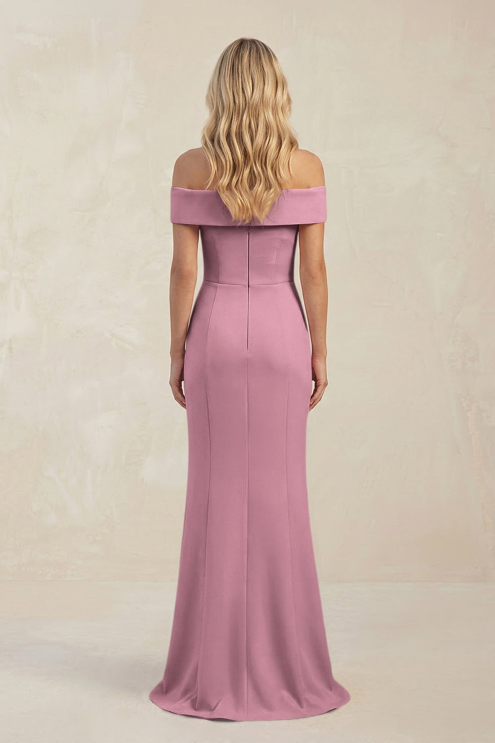 Sheath Off - the - Shoulder Satin Bridesmaid Dress With Slit in Wisteria - KissProm Bridesmaid Dresses