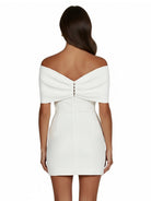 Ariadne | Sheath Off - The - Shoulder Sleeveless Satin Short Mini Wedding Dress With Bow - KissProm