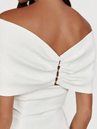 Ariadne | Sheath Off - The - Shoulder Sleeveless Satin Short Mini Wedding Dress With Bow - KissProm