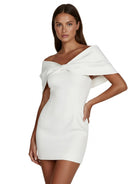 Ariadne | Sheath Off - The - Shoulder Sleeveless Satin Short Mini Wedding Dress With Bow - KissProm