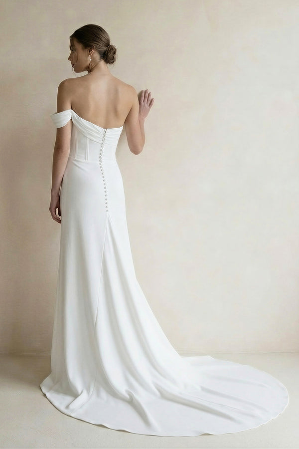 Milano | Sheath One-Shoulder Sleeveless Satin Wedding Dresses with Slit