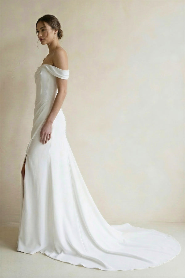 Milano | Sheath One-Shoulder Sleeveless Satin Wedding Dresses with Slit