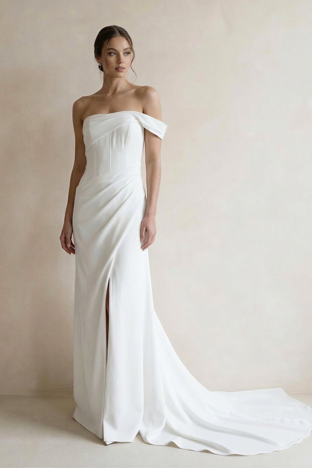 Milano | Sheath One-Shoulder Sleeveless Satin Wedding Dresses with Slit