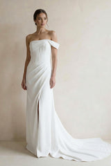 Milano | Sheath One-Shoulder Sleeveless Satin Wedding Dresses with Slit