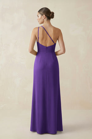 Sheath One - Shoulder Ruched Bridesmaid Dress With Slit in Amethyst - KissProm Bridesmaid Dresses