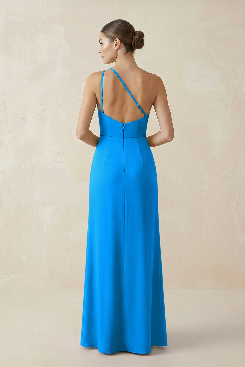 Sheath One - Shoulder Ruched Bridesmaid Dress With Slit in Blue Jay - KissProm Bridesmaid Dresses