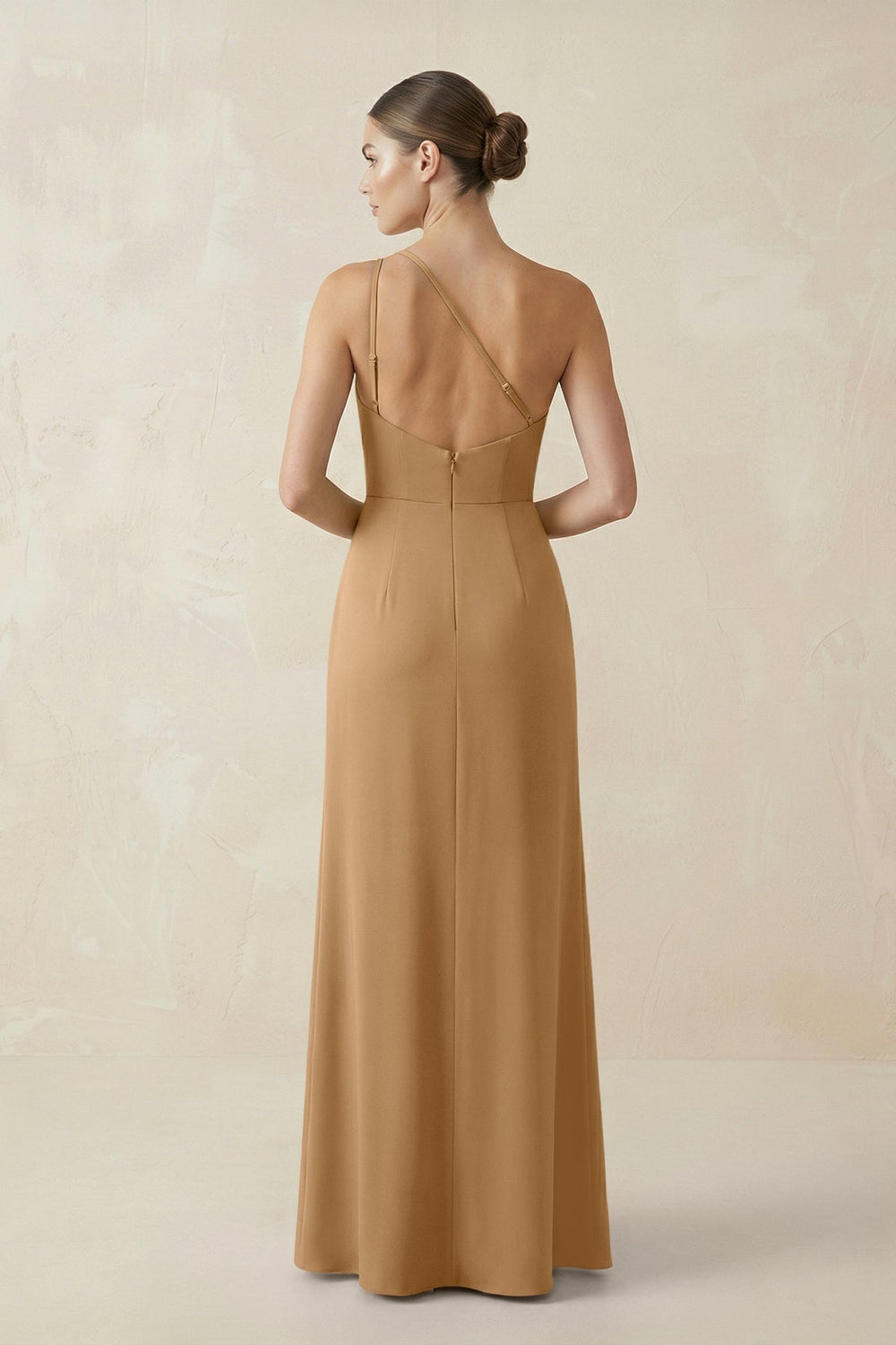 Sheath One - Shoulder Ruched Bridesmaid Dress With Slit in Bronzer - KissProm Bridesmaid Dresses
