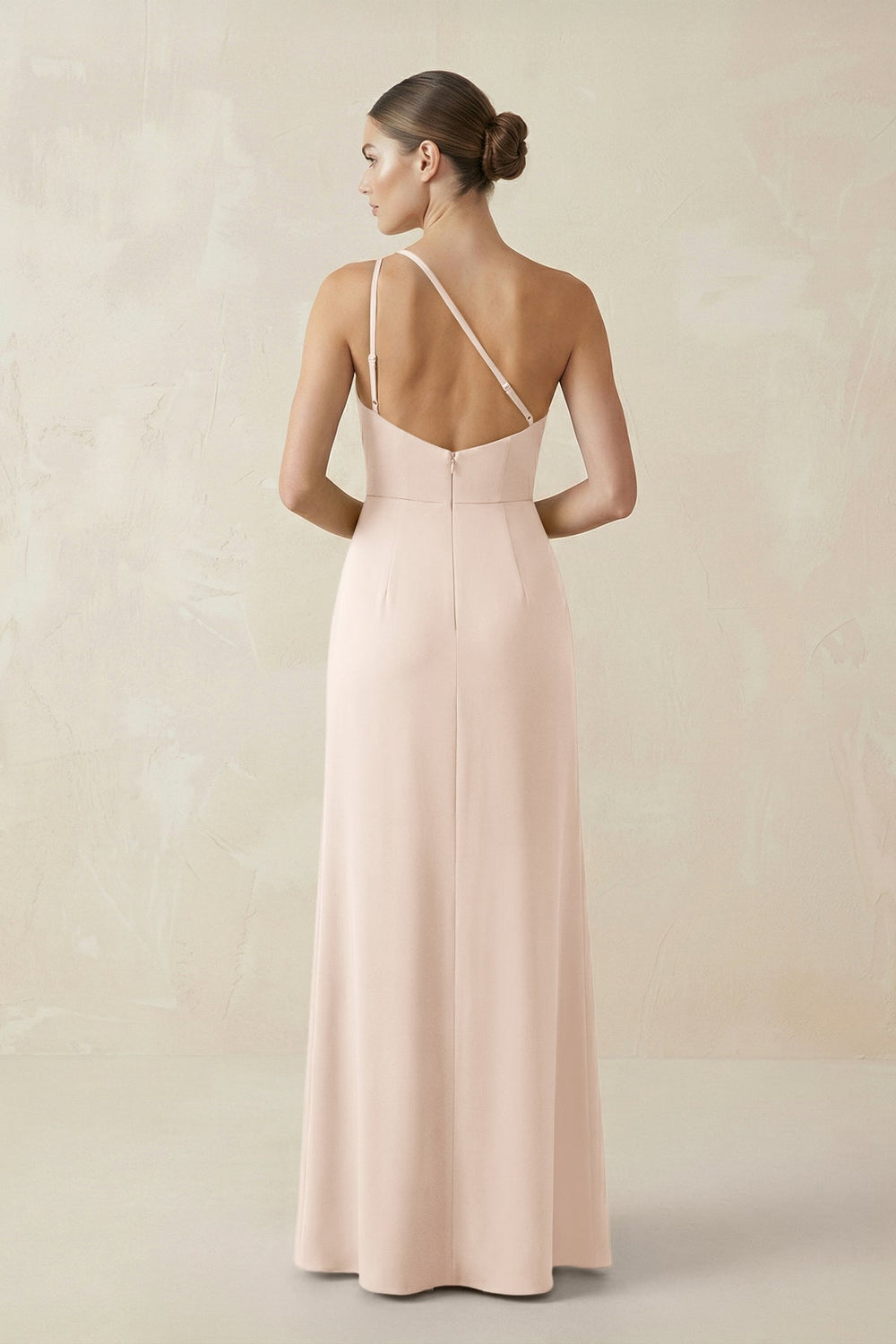 Sheath One - Shoulder Ruched Bridesmaid Dress With Slit in Buttercream - KissProm Bridesmaid Dresses