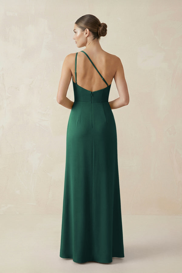 KissProm | One-Shoulder Sheath Ruched Bridesmaid Dress With Slit in Dark  Green
