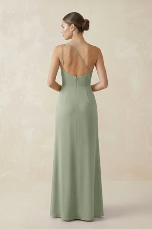 Sheath One - Shoulder Ruched Bridesmaid Dress With Slit in Dove Gray - KissProm Bridesmaid Dresses
