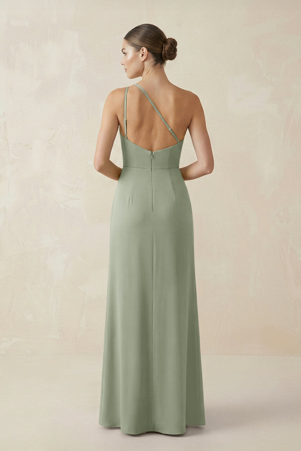 Sheath One - Shoulder Ruched Bridesmaid Dress With Slit in Dove Gray - KissProm Bridesmaid Dresses