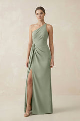Sheath One - Shoulder Ruched Bridesmaid Dress With Slit in Dove Gray - KissProm Bridesmaid Dresses