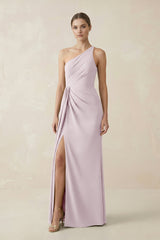 Sheath One - Shoulder Ruched Bridesmaid Dress With Slit in Dusk - KissProm Bridesmaid Dresses