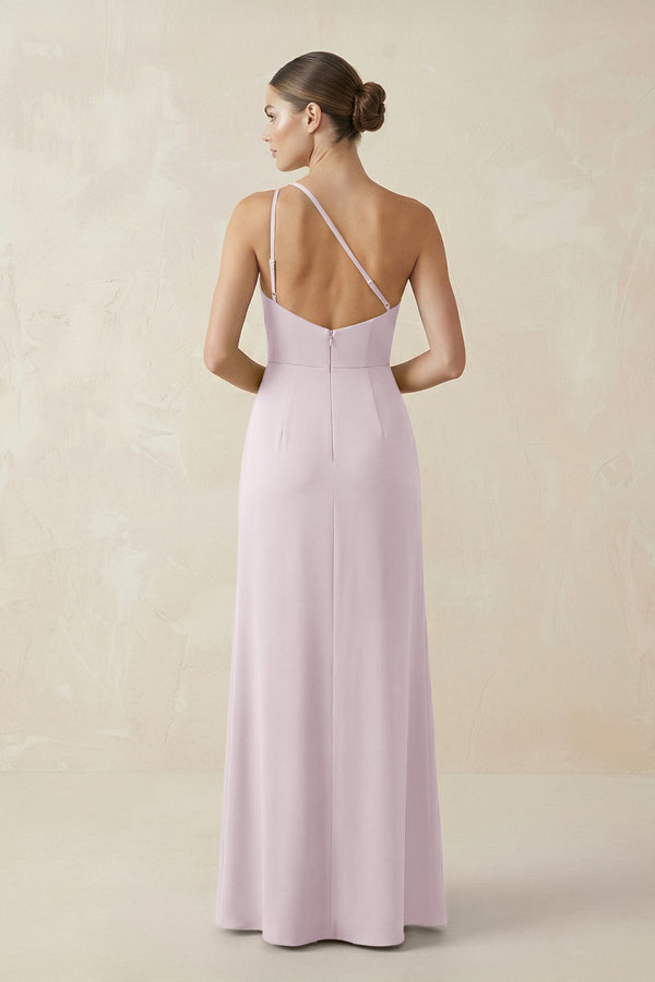 Sheath One - Shoulder Ruched Bridesmaid Dress With Slit in Dusk - KissProm Bridesmaid Dresses