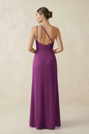 Sheath One - Shoulder Ruched Bridesmaid Dress With Slit in Fig - KissProm Bridesmaid Dresses