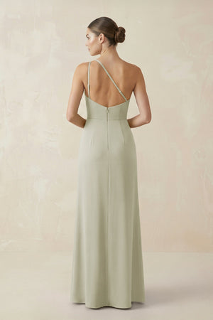 Sheath One - Shoulder Ruched Bridesmaid Dress With Slit in Frost - KissProm Bridesmaid Dresses