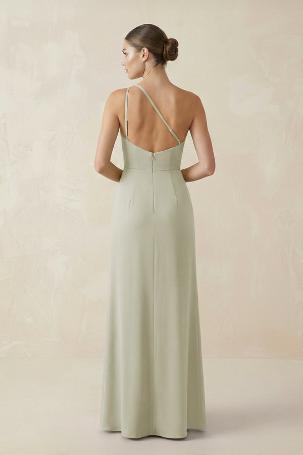 Sheath One - Shoulder Ruched Bridesmaid Dress With Slit in Frost - KissProm Bridesmaid Dresses