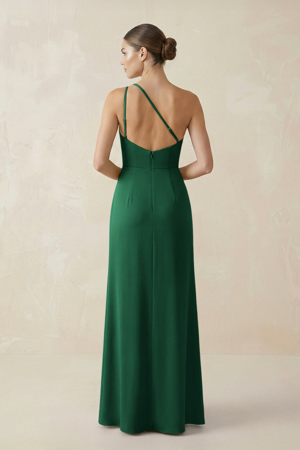 Sheath One - Shoulder Ruched Bridesmaid Dress With Slit in Green - KissProm Bridesmaid Dresses