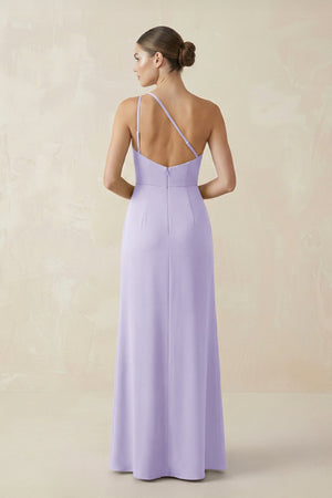 Sheath One - Shoulder Ruched Bridesmaid Dress With Slit in Lavender - KissProm Bridesmaid Dresses