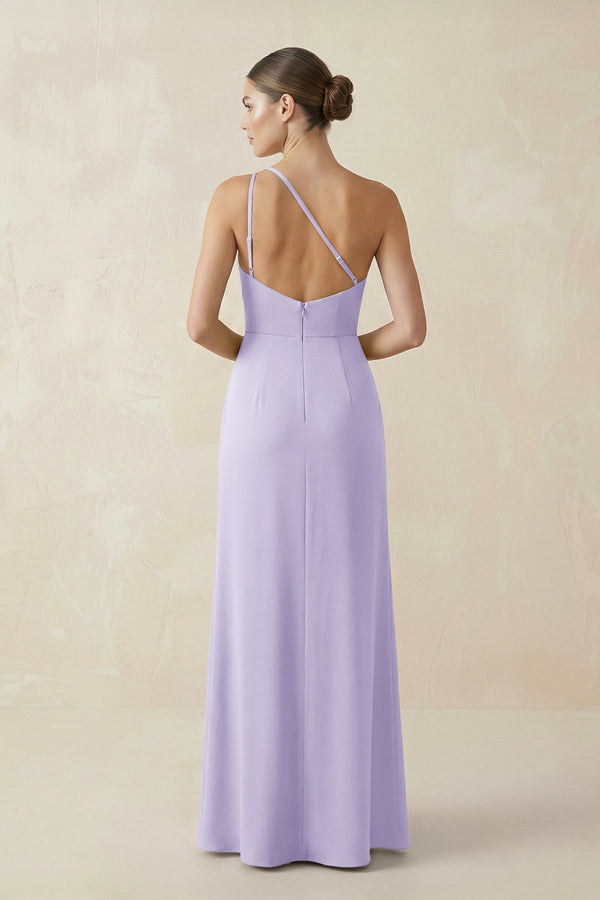 Sheath One - Shoulder Ruched Bridesmaid Dress With Slit in Lavender - KissProm Bridesmaid Dresses