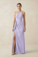 Sheath One - Shoulder Ruched Bridesmaid Dress With Slit in Lavender - KissProm Bridesmaid Dresses