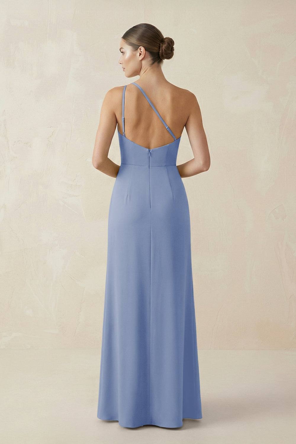 Sheath One - Shoulder Ruched Bridesmaid Dress With Slit in Mist - KissProm Bridesmaid Dresses
