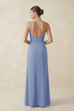Sheath One - Shoulder Ruched Bridesmaid Dress With Slit in Mist - KissProm Bridesmaid Dresses