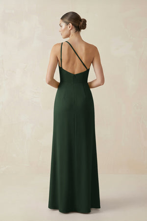 Sheath One - Shoulder Ruched Bridesmaid Dress With Slit in Moss - KissProm Bridesmaid Dresses