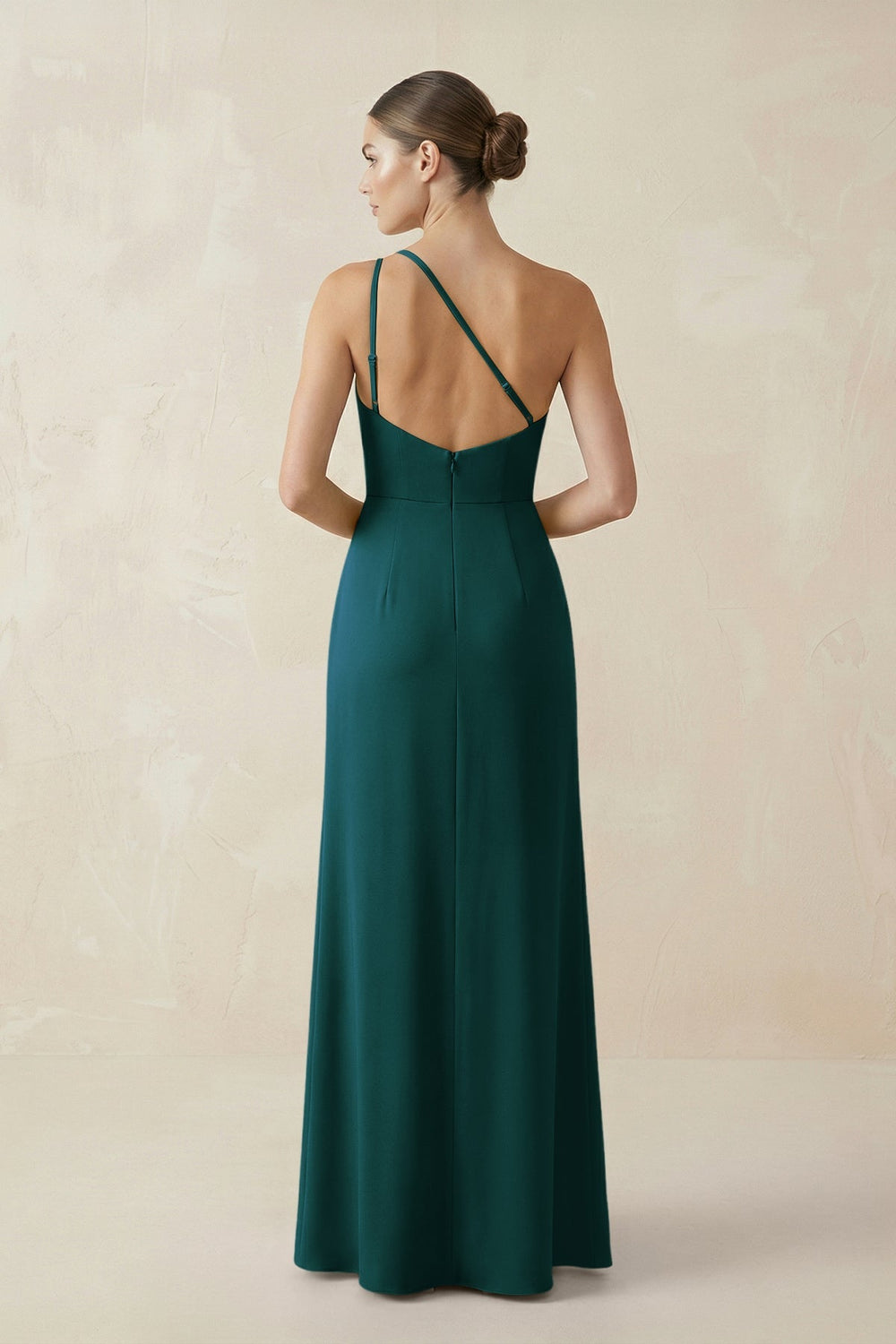 Sheath One - Shoulder Ruched Bridesmaid Dress With Slit in Pine - KissProm Bridesmaid Dresses