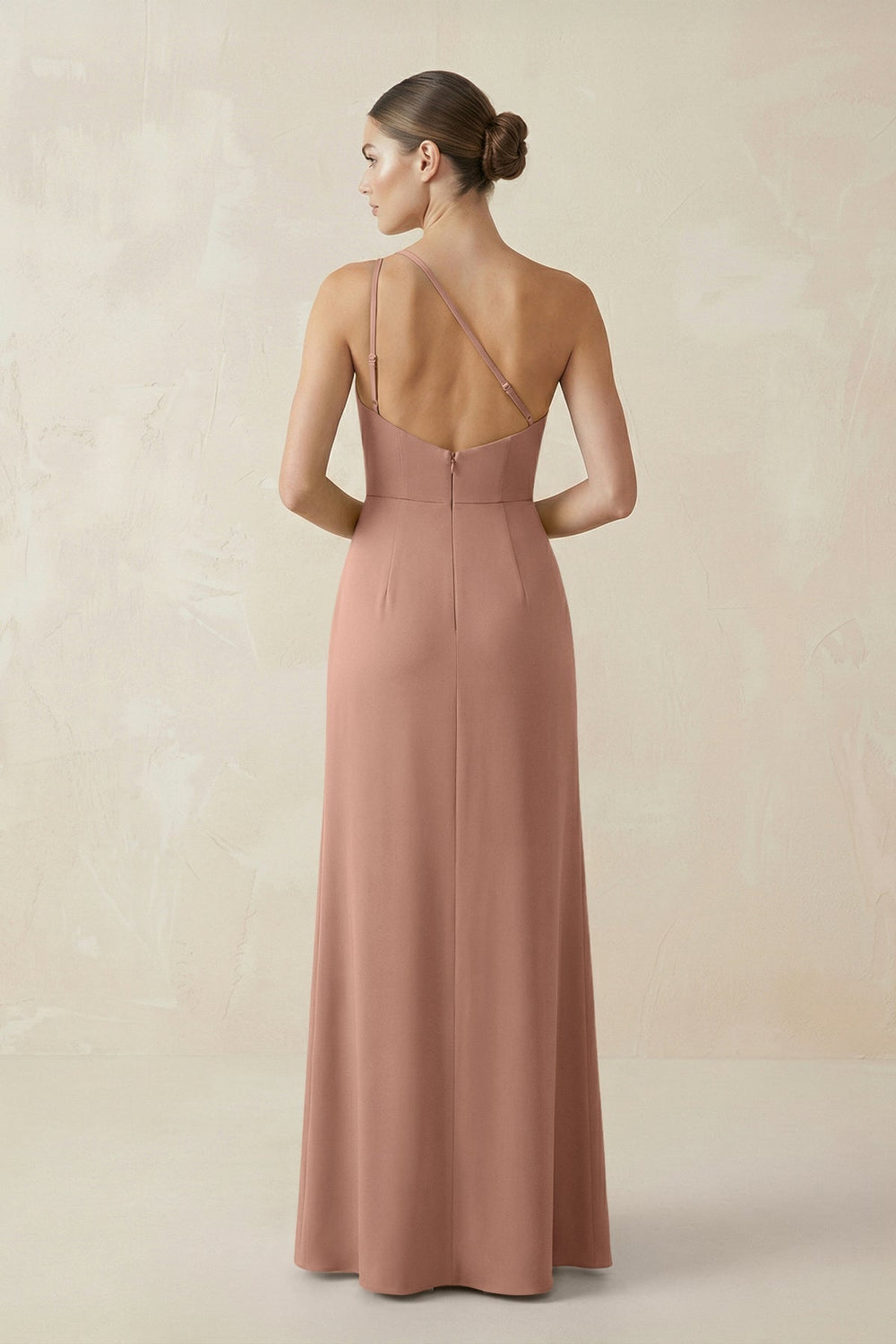 Sheath One - Shoulder Ruched Bridesmaid Dress With Slit in Rosette - KissProm Bridesmaid Dresses