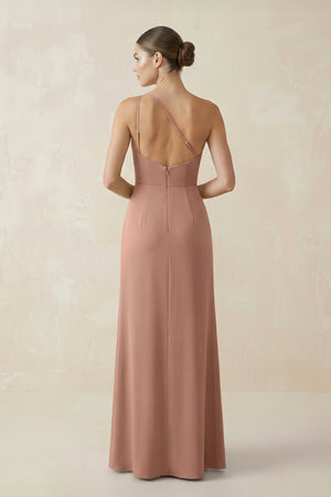 Sheath One - Shoulder Ruched Bridesmaid Dress With Slit in Rosette - KissProm Bridesmaid Dresses