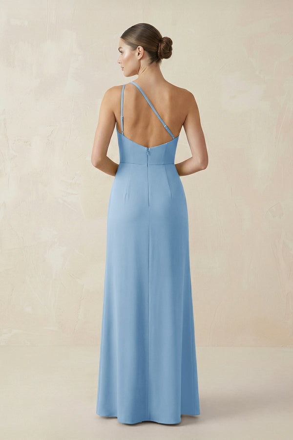 KissProm | One-Shoulder Sheath Ruched Bridesmaid Dress With Slit in Sky Blue KissProm | One-Shoulder Sheath Ruched Bridesmaid Dress With Slit in Sky Blue