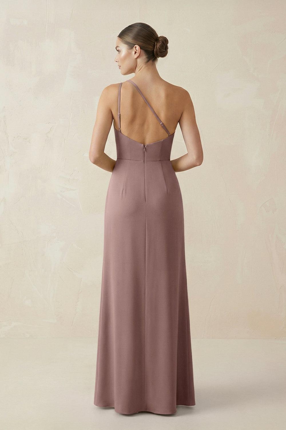 Sheath One - Shoulder Ruched Bridesmaid Dress With Slit in Toffee - KissProm Bridesmaid Dresses