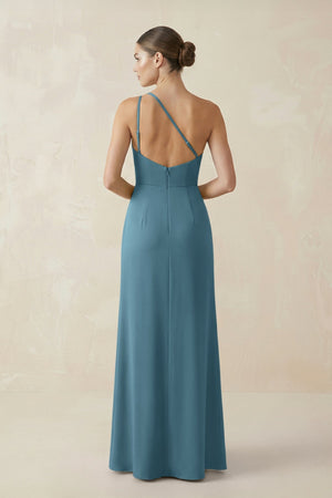 Sheath One - Shoulder Ruched Bridesmaid Dress With Slit in Twilight - KissProm Bridesmaid Dresses