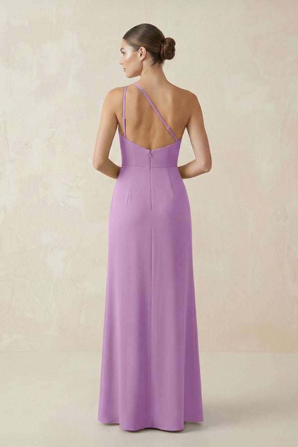 Sheath One - Shoulder Ruched Bridesmaid Dress With Slit in Vintage Mauve - KissProm Bridesmaid Dresses