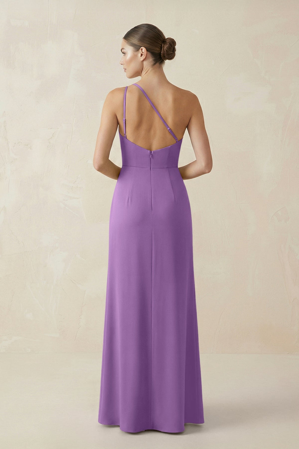 Sheath One - Shoulder Ruched Bridesmaid Dress With Slit in Wisteria - KissProm Bridesmaid Dresses