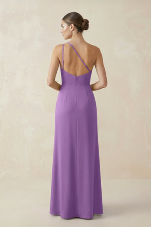 Sheath One - Shoulder Ruched Bridesmaid Dress With Slit in Wisteria - KissProm Bridesmaid Dresses