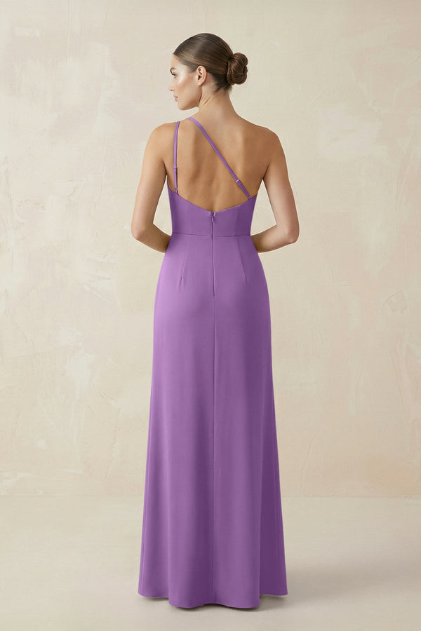 Sheath One - Shoulder Ruched Bridesmaid Dress With Slit in Wisteria - KissProm Bridesmaid Dresses