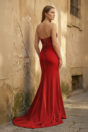 Sheath Sweetheart Long Satin Prom Dress with Slit