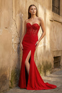 Sheath Sweetheart Long Satin Prom Dress with Slit