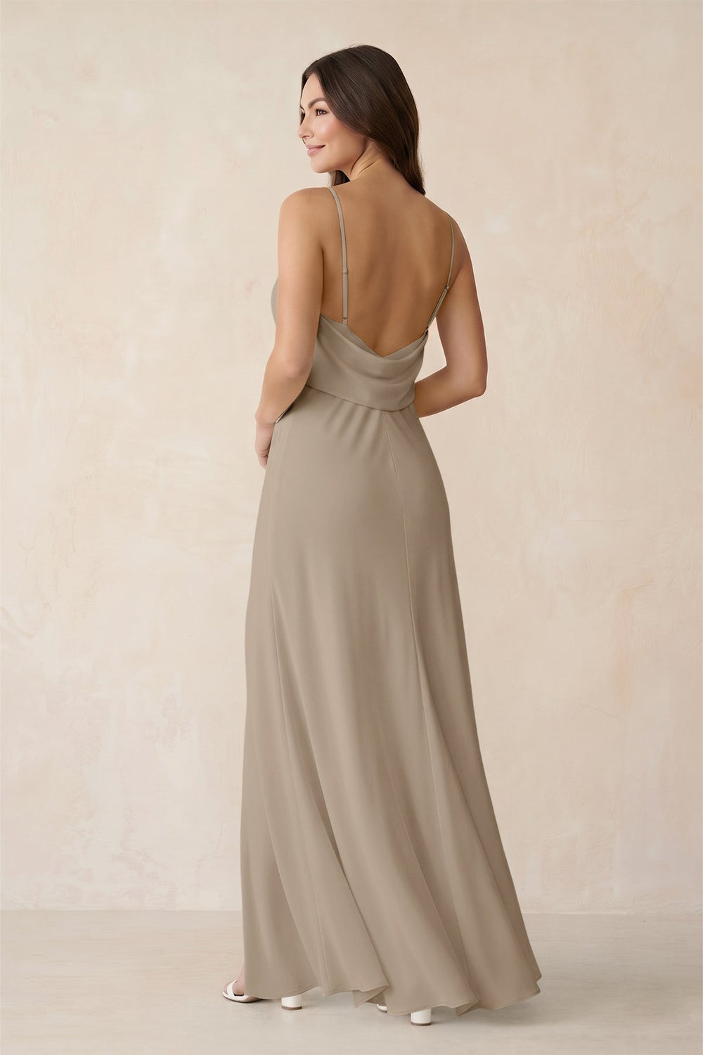 Sheath Satin Bridesmaid Dress with Side Slit in Almond - KissProm Bridesmaid Dresses