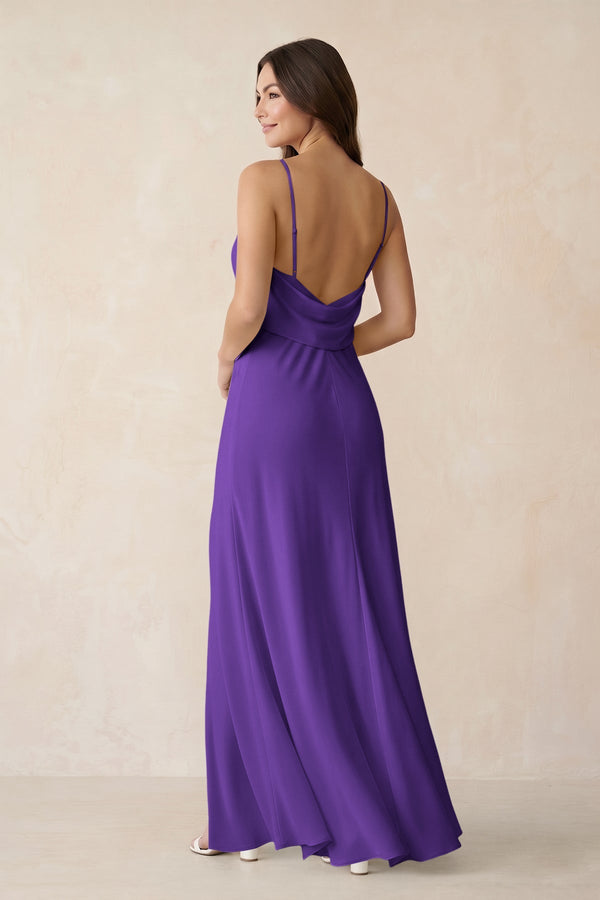 Sheath Satin Bridesmaid Dress with Side Slit in Amethyst - KissProm Bridesmaid Dresses