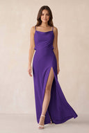 Sheath Satin Bridesmaid Dress with Side Slit in Amethyst - KissProm Bridesmaid Dresses