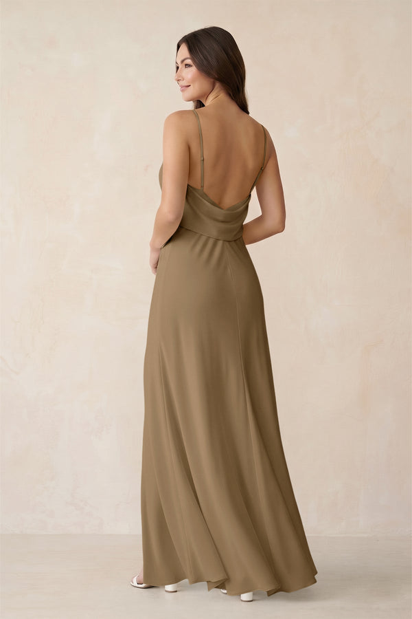 Sheath Satin Bridesmaid Dress with Side Slit in Apple Cinnamon - KissProm Bridesmaid Dresses