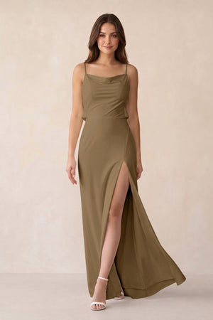 Sheath Satin Bridesmaid Dress with Side Slit in Apple Cinnamon - KissProm Bridesmaid Dresses